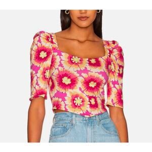 NWT Free People Give Me More Top Pink Floral Puff Sleeve Criss Cross Back Crop M